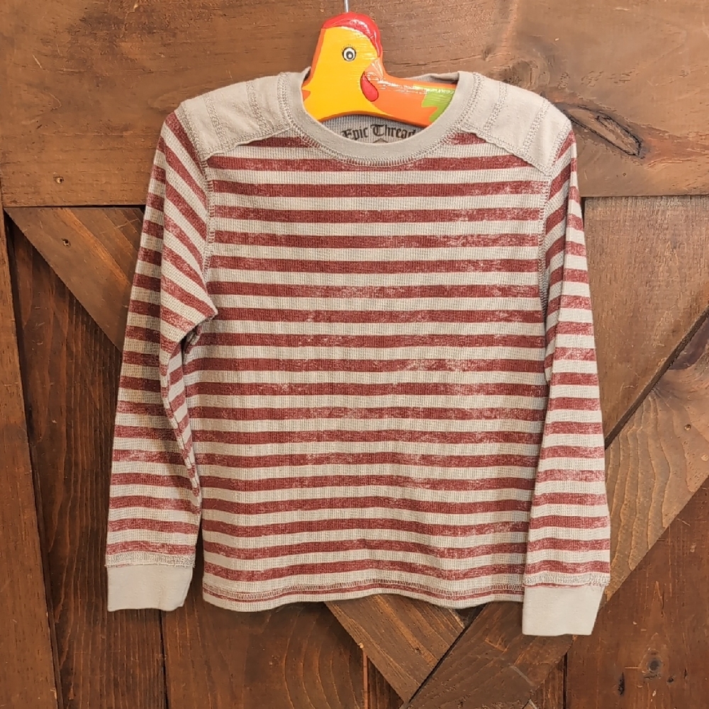 Epic Threads Burgundy and Grey Striped Long Sleeve Tee Size 5y